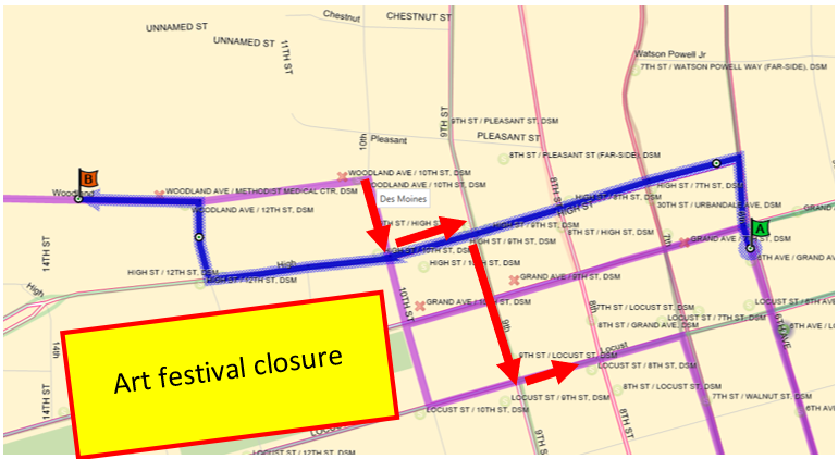 Map of Route 5 detour - ART FEST 2022
