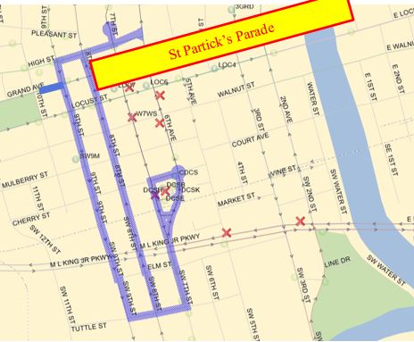 Map of St. Patricks day detour