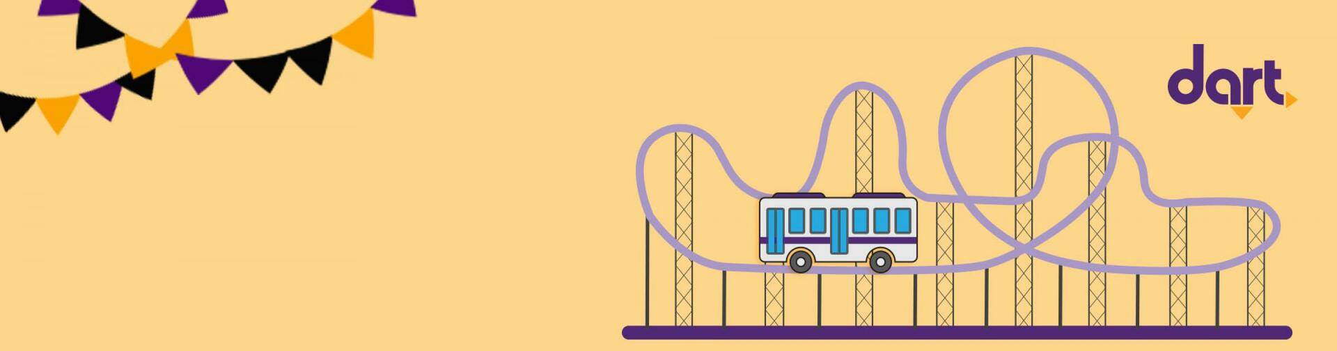 Cartoon Bus on Roller Coaster Track