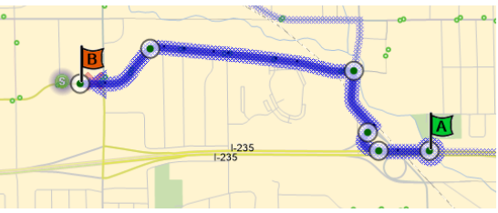 94 and 52 Outbound:  I-235 (W), Left (N) onto 73rd ST, Left (W) onto Buffalo Rd, Straight (W) onto West Town Pkwy, back to route.