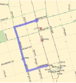 1,3,4,15,17,52, and 60Ing Inbound: 7th St (S), Right (W) on Grand, Left (S) on 9th continue along left side of bridge to Cherry, Left (E) on Cherry to DCS. 14, and 16 Inbound: 9th (S) continue along left side of bridge to Cherry, Left (E) on Cherry to DCS. 5 Inbound: Locust (E), Right (S) on 9th continue along left side of bridge to Cherry, Left (E) on Cherry to DCS