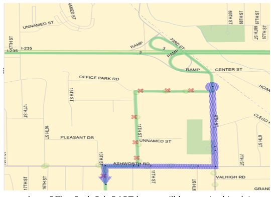 Inbound and outbound routes will use 8th St. & Ashworth Rd.