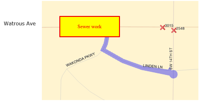 8 Mornings:  SW 14th (N), Left (W) on Linden Ln, Right (N) on Wakonda Pkwy, Left (W) on Watrous back to route. 8 Evenings:  Watrous (E), Right (S) on Wakonda Pkwy, Left (E) on Linden Ln, Right (S) on SW 14th back to route.