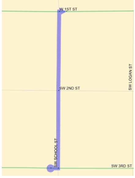​​​​98:  3rd (E), Left (N) on School, Right (E) on 1st Back to Route.