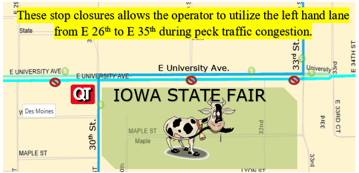 Map of Route 10 State Fair Stop Closures 