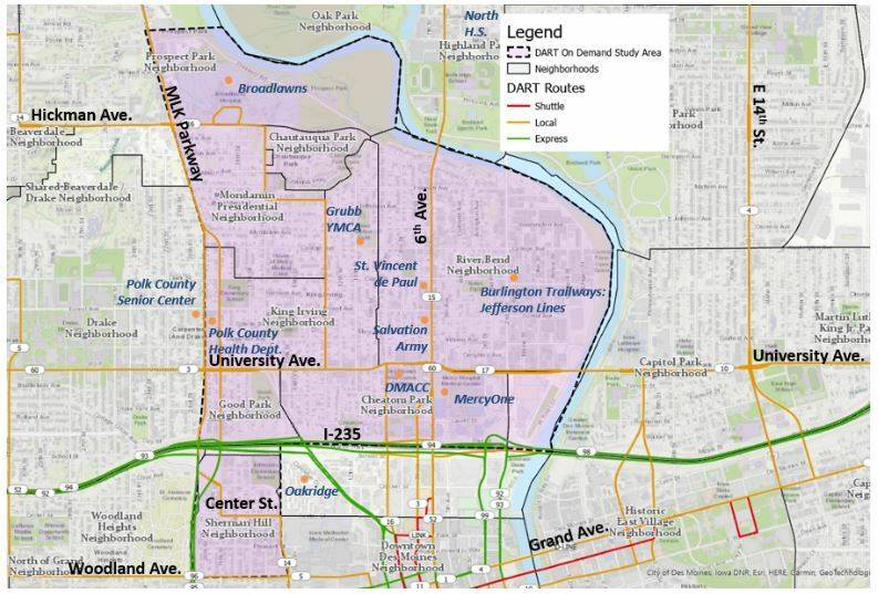 Map of north Des Moines neighborhoods to survey