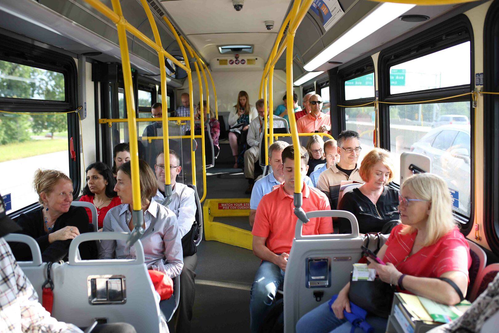 Inside look at a DART bus full of riders.
