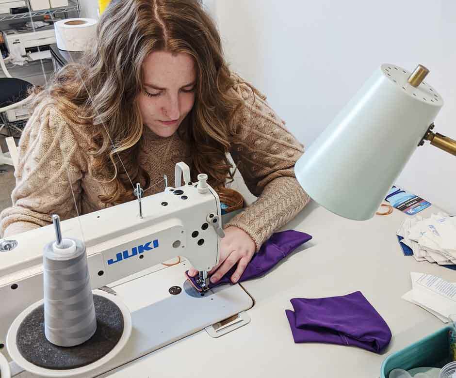 Gretchen of Gretchen Bohling Designs sews masks for DART employees.